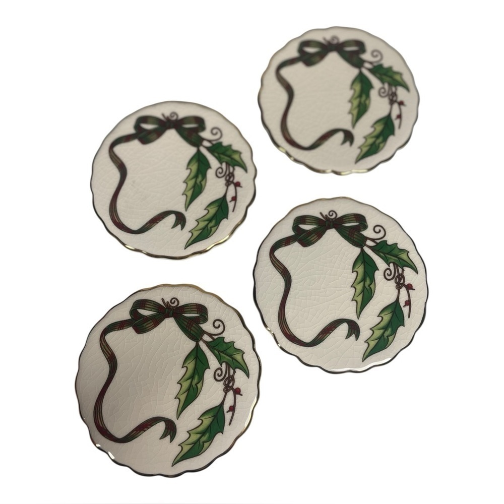 Vintage 1999 May Company Set Of 4 Home For The Holidays Porcelain Coasters